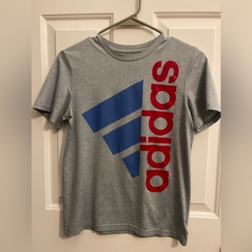 Boys Size Medium 10/12 Adidas Gray and Red Active T-Shirt